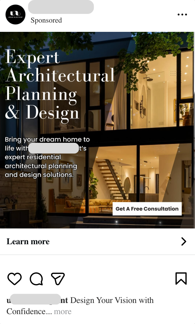 Urban Blueprint - Nano Website Meta Ads Top Of Page Example